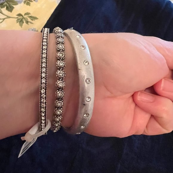 Loft - 3 Piece Silver Bangle Set with Rhinestones - Picture 2 of 3